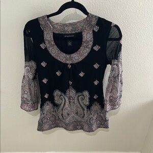 Women's Black and Pink Paisley Top